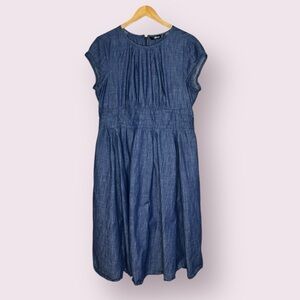 Smocked Waist Cotton Chambray Dress